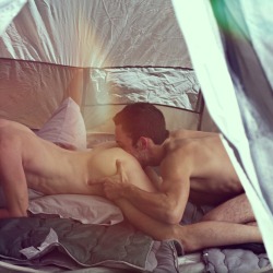 uncensoredpleasure:  He made you stand outside the tent so no one would bother them while he used your boyfriend’s ass. As soon as he started rimming his hole, all the people in the tents near by knew exactly what was going on, and when they saw you