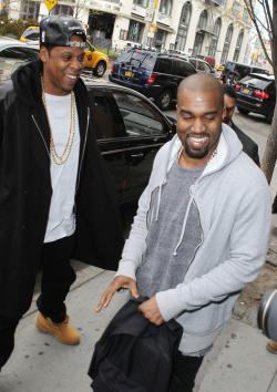 aintnojigga:  Kanye West was back in New York on Monday, and Jay-Z headed out to SoHo to catch up with him. 
