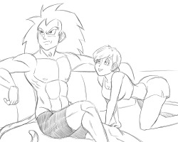   maroyasha said to funsexydragonball: I&rsquo;ve been writing a fanfic on FF net for a while. I let Raditz live in it and when Vegeta dies he stays dead. I end up having Raditz get with Bulma. Was wondering if you&rsquo;d be down for drawing art of that?