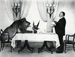 Tea for two (Alfred Hitchcock with the MGM lion, 1957)