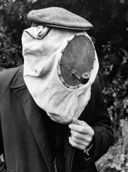Thomas D. McAvoy - Beekeeper&rsquo;s hood is made of heavy cotton cloth riveted to screen with a small aperture for pipe.