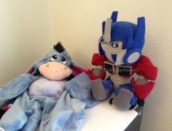 sour-goji: Optimus in an Eeyore costume……  You’re welcome!  xD Optimus plush made by me &amp; not for sale.  Eeyore costume from the Build-A-Bear store….. I need to resize the outfit for it to actually fit my plushie OP. Heehee…  