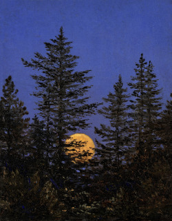 amare-habeo:  Carl Gustav Carus (German, 1789 - 1869) Moon Rising Behind Pines, N/D Oil on board, 10.2 x 8 cm 