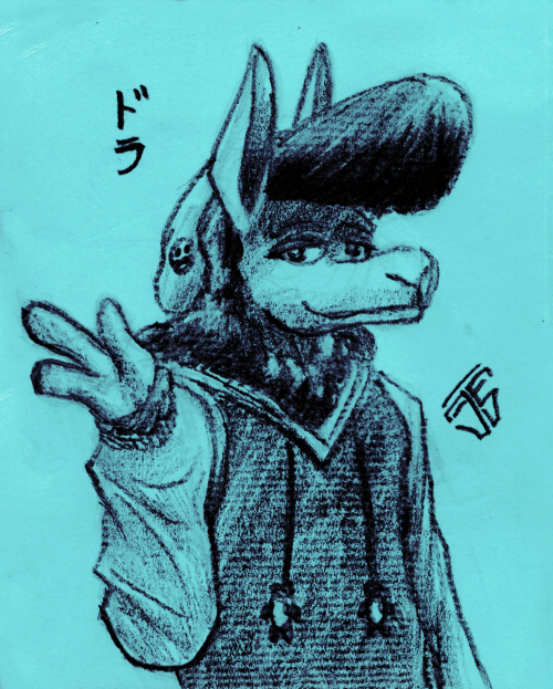 jazzy-sparks:  Dooper’s floof got styled to be a pompadour, and he got eyeliner too That ain’t too bizarre, right? Seems pretty dandy Fanart for Dooper64 of TwitchPosted using PostyBirb