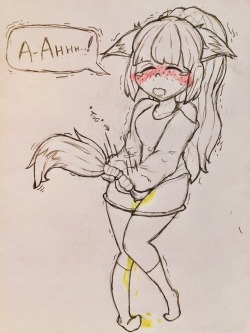 fluffy-omorashi: Tbh not super liking this drawing but I also worked a long time on it so I’mma post it anyways!! (Drew this for the anon that had the idea about using tails between legs to hold 🤙🏻✨) 