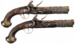 45-9mm-5-56mm:  peashooter85:   Elaborate Pair of Turkish Flintlock Holster Pistols with Gold Inlaid Accents and Wire Inlaid Stock, circa 1800.      (via TumbleOn)  