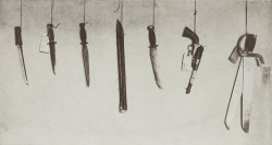 Chinese Highbinder weapons collected by H. H. North, U. S. Commission of  Immigration, forwarded to Bureau of Immigration, Washington D. C.,  about 1900.