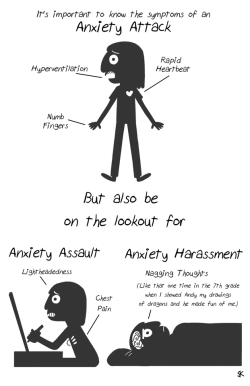 taylorscurves:  youtube-nuggets:  alltimebestfriend:  dictiosus:  nudityandnerdery:  givememountaindew:  Another Anxiety Zine Preview!  The anxiety harassment thing- I didn’t realize that was anxiety for literally years. I just thought that was normal.