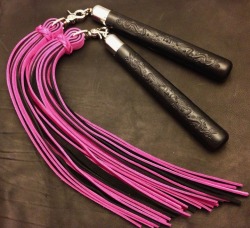 edgeplay-co-uk: Custom pair of pink and black suede nunchuck floggers Handmade by Edgeplay.co.uk Mail sales@edgeplay.co.uk to discuss a custom order 