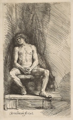 1646 - Nude Man Seated before a Curtain Rembrandt (Rembrandt van Rijn) (Dutch, Leiden 1606–1669 Amsterdam)