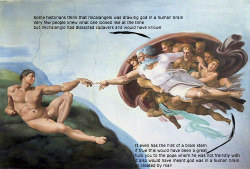     “some historians think that michelangelo was drawing god in a human brain. very few people knew what one looked like at the time; but michelangelo had dissected cadavers and would have known. it even has the hint of a brain stem. if true this would