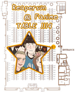 **This is not an online pricelist. Totes are available at Redbubble, but books, prints and plushes are not available for sale online. They are con only.**&mdash;&mdash;&mdash;-Here is all of my Fanime info for this weekend D: This table location makes