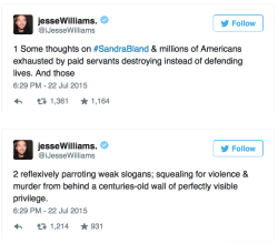 fromlia-withlove:  micdotcom:  Jesse Williams just destroyed the racist double standard of policing in America In 24 posts on Twitter, the actor argued the real problem was not the single case of Sandra Bland or the state trooper who arrested her, but