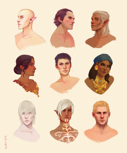 kauriart:  Dragon Age Portraits Masterpost This series started as a way to get me comfortable illustrating different skin tones &amp; to build up palettes for all the characters. But I’m finding myself really digging doing the quick portrait sketches.