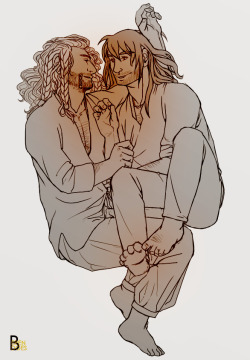 foxesonstilts:   you were my shelter and my shade  reupload of my favourite dwarf bros drawing without the obnoxious green colouring. still with wild honey lyrics tho. 