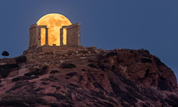  Super Moon Aligns with Temple of Poseidon by Constantine Emmanouilidi 