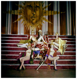 Showgirls pose on stage at NYC’s ‘Latin Quarter’ nightclub..Photographed by  -  Peter Basch