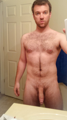 alphastraightmale:  Hot hairy guy with a perfect big cock
