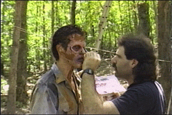 thedeaditeslayer:  Bruce Campbell gets prepped and performs the first appearance of possessed Ash in Evil Dead. 