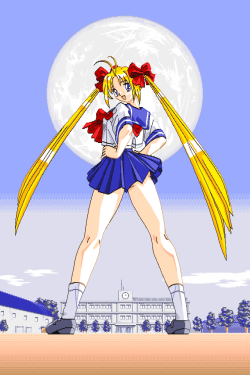 Sailor girl with a moon as a backdrop showing off her thick thighs and ass.