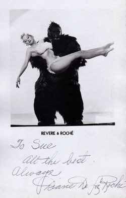Revere and Roché      Vintage promo postcard personalized: “To Sue  — All the best. —  Always, Diane De La Roché ”..