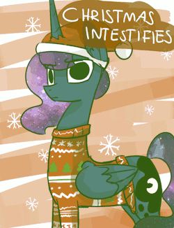 ask-the-princess-of-night:  I spelled “intensifies” wrong and i don’t want to redo the gif so Merry intestine day tommorow! Headcannon: Luna turns into a zombie in December. Beware. 