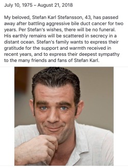 stingespoilero: He’s gone. (From Stefan’s wife’s facebook page.)