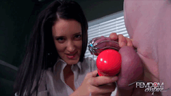 herpervert: A very focused Mistress forcing the poor slob to dribble cum while still in his chastity device. He didn’t even get to feel her touch on his cock. 