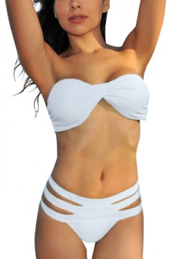 tenageclothes:    White Bandeau Cutout Bikini Bottom Bikini Set   CLICK HE TO SEE MORE 