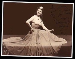 Gloria Love Vintage 50’s-era promo photo personalized to fellow dancer Janice Miller: “To Janice — Best of luck, May you always Be happy.  Dancingly, — Gloria   2/28/46 ”..