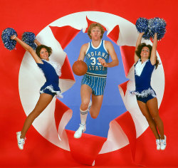 siphotos:  Larry Bird poses with Indiana State cheerleaders on Nov. 1, 1977. A two-time All-America, 1978-79 College Player of the Year, 1979-80 NBA Rookie of the Year, 12-time All-Star, three-time MVP, two-time Finals MVP, 1997-98 Coach of the Year