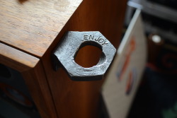 redforgeworks:  New geometric bottle opener design- “Enjoy” These are for sale here: http://redforgeworks.bigcartel.com/product/geometric-enjoy-wall-mounted-bottle-opener