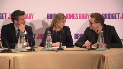 weatherthestormtogether:  Renee Zellweger and Colin Firth look at each other and smile when Colin says that Mark Darcy could live up to 98 and they could do another 7 films before he dies. Patrick Dempsey is like an outsider in this conversation about