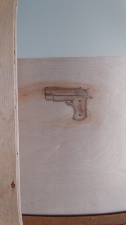 Got Bored and Drew A Gun On Wood at Uncles Rental Duplex We Are Fixing!!!! Medium: Wood and Graphite Pencil!!!!