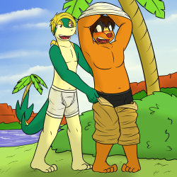 &ldquo;Hey, Booster, looks like the swimmin&rsquo; hole was finished, wanna go see?&rdquo; the snivy asked the tepig.  The two pokemon had saved up funds for the construction crew to dig them up a relief from the summer heat.&ldquo;Really!?&rdquo; the