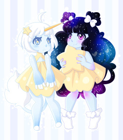 voodoodollart:  Stars in my hair, stars in your eyes, stars in our hands Spica and Starfall are the blue alien friend squad! Starfall is @primchu‘s. 