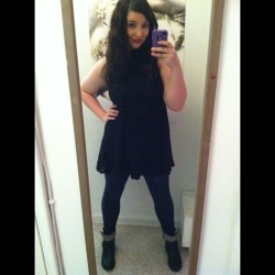 Working the 9-5 &amp; then the a math final after that determines if I kill myself of not if I fail. 🙏 #jk #blackdress #fuckrain #boots #goth