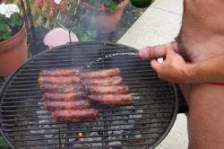 realmenstink:  rykerdog:  woofdaddy:  Dad’s grilled sausages are the best  Basting - a necessity.  WEEKEND GRILLN !!! 