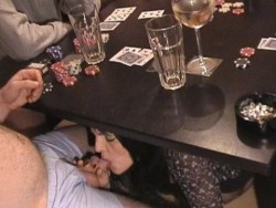 websissy:  Once my wife started fucking my poker buddies and exposed me to them as a sissy slut I was no longer able to play, although I was still invited to poker night. I now spent the entire night under the table in a skirt and blouse. Whoever won