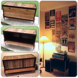 guylasaurusrex:  filled the new record cabinet; still three crates worth of records leftover. hung the other show posters, too! #vinyl #vinyljunkies #handmade #repurposed thanks, joe!