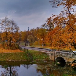 #Gatchina #Russia #rainy #Landscape #park #pond #bridge #autumn