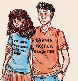 madeonparnasse:  if anyone would have truly terrible couple t shirts, it would be marius and cosette and you know it this is actually too stupid and sketchy to post on my art blog so here you go 