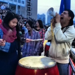 Cheering on the team at the football match with my Chinese teacher 加油!(jia you!) #studyabroad #china #dalian #football