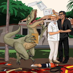 jimllpaintit:  Dear Jim, Could you please paint a picture of the Velociraptor from Jurassic Park being a ‘clever girl’ and absolutely smashing her exams with Richard Attenborough and Jeff Goldblum looking very proud. Thanks,  Mark T-shirt available