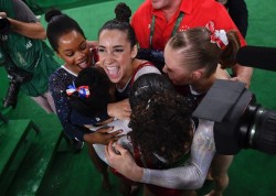 cacao-bunni:   thedevils-playmate:  sparklesandchalk:  The United States Women’s Gymnastics Team won gold by over 8 points at the 2016 Olympic Games. The team is made up of Simone Biles, Gabby Douglas, Madison Kocian, Laurie Hernandez, and Aly Raisman.