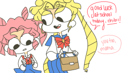 nebularva:  ive been making a lot of jokes abt their relationship so i thought id try something fluffy instead!! for ppl who watched the dub: in the sub, chibi only called usagi “mama” like 3 or 4 times [unlike the sub where it was normal] :’-)