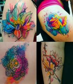 green-globbin:  stoned-outta-my-mind420:  leavebonesexposed:  Is it even possible to not love watercolor tattoos?   I want them all like rn please  I absolutely adore water color tattoos