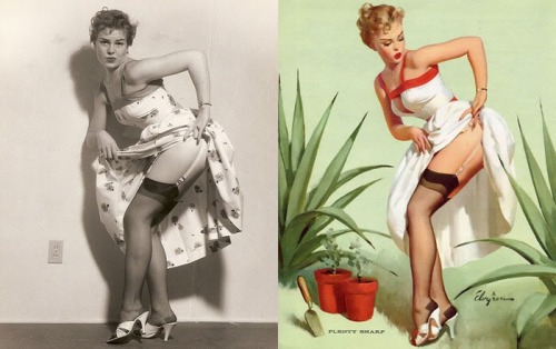 pinups-and-powerful-girls:  Elvgren pin-ups, model shots compared to paintings.
