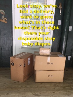 badlab13:  Yup the massive order of diapes begins to roll in for sissy. More on the way too. Various manufacturers and various degrees of shameful and humility diapes that only a little baby or a sissy transformed would be caught wearing-Tehehehehe Mommy