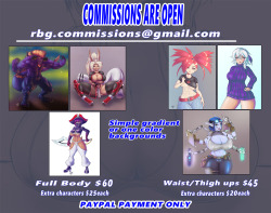 jack-aka-randomboobguy:  Commissions are reopened and ready to go.    Contact info:   Send all commission details and questions to rbg.commissions@gmail.com Payment is Paypal only! My email is not my paypal account! Please do not send requests or